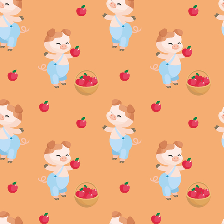 Colorful seamless pattern with the image of cute sheep pig. Vector background.のイラスト素材