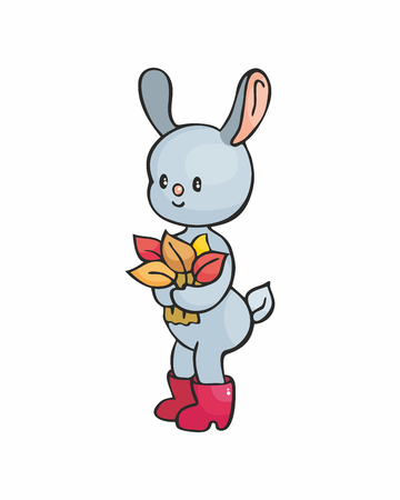 Cute rabbit in doodle style isolated on a white background. Childhood vector illustration.のイラスト素材