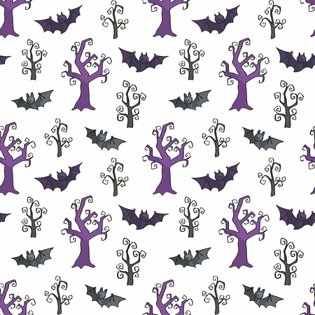 Halloween seamless pattern in doodle style. Childhood vector background.のイラスト素材