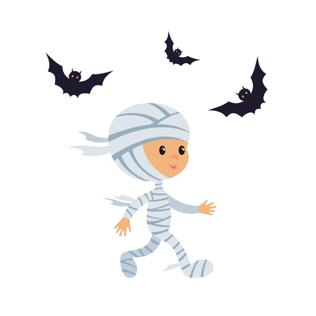 Little kid in a Halloween costume. Vector illustration in cartoon style isolated on white background.のイラスト素材