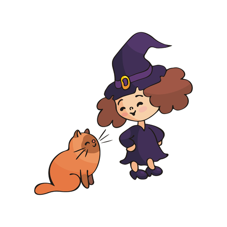 Little girl in a Halloween costume. Vector illustration in cartoon style isolated on white background.のイラスト素材