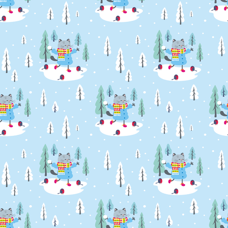 Funny seamless pattern with cheerful cats. Vector background.のイラスト素材