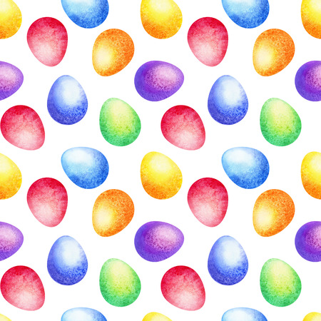Easter seamless pattern with hand drawn  colored eggs. Watercolor background.の写真素材