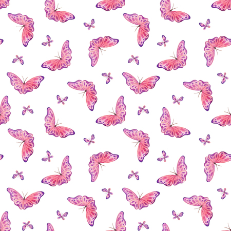 Childhood seamless pattern with cute butterflies. Hand painted watercolor illustrations isolated on a white background.の写真素材