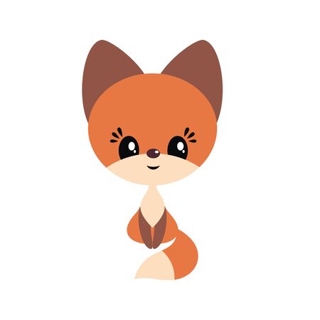 Cute little fox in cartoon style. Vector illustration isolated on a white background.のイラスト素材