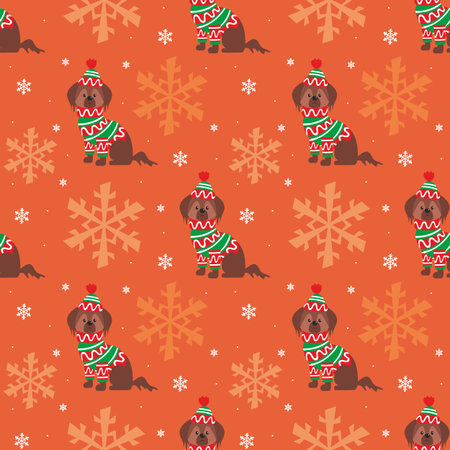 Colorful seamless pattern with cute dog in Christmas costume. Vector background.のイラスト素材