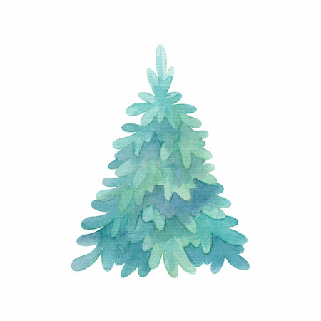 Watercolor fir tree. Christmas illustration isolated on a white backgroundの写真素材