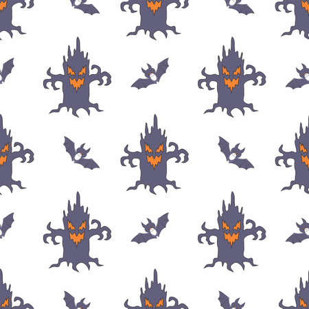 Halloween seamless patterns with cute characters. Colorful vector backgroundのイラスト素材