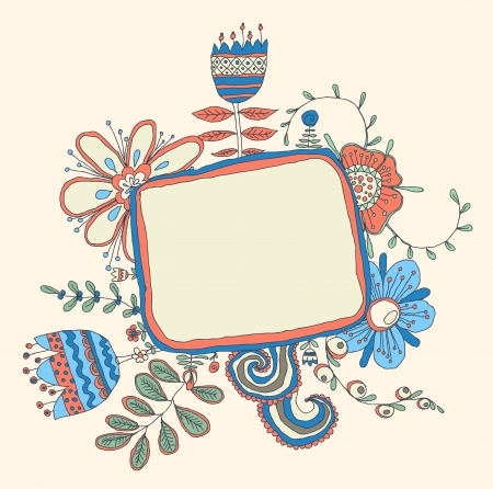 Retro floral background, frame with flowersのイラスト素材