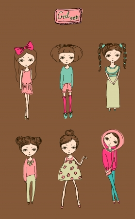 Set of teenage vector girlsのイラスト素材