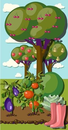 Vintage garden banner with root veggies illustrationのイラスト素材