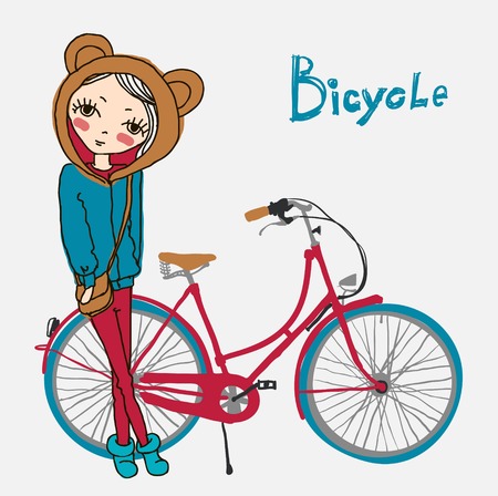 vector illustration of hipster girl with bicycleのイラスト素材