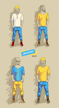 set Ukrainian man in fashion clothes isolated  のイラスト素材