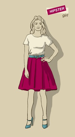 vector illustration of beautiful fashion girls hipstersのイラスト素材