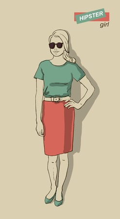 vector illustration of beautiful fashion girls hipstersのイラスト素材