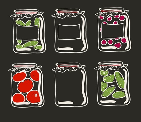 Jars with preserves homemade vegetables and jam.のイラスト素材