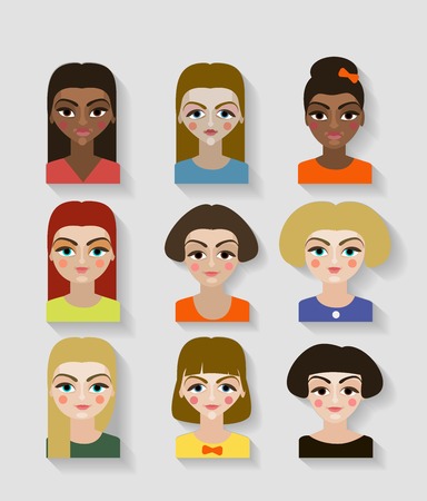 cute illustrations of beautiful young girls with various hair styleのイラスト素材