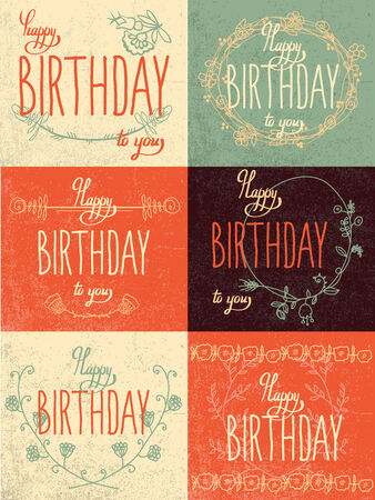 Set happy birthday hand lettering - handmade calligraphyのイラスト素材