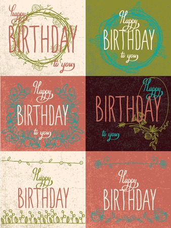 Set happy birthday hand lettering - handmade calligraphyのイラスト素材