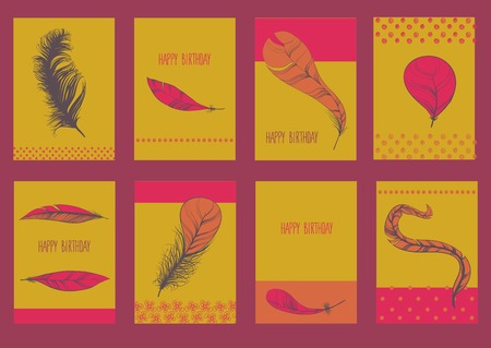 Vector decoration graphics, Set of Sketch Plumage for greeting cardのイラスト素材