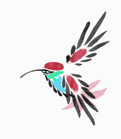 Watercolor blue hummingbird in flight. Vector illustrationのイラスト素材