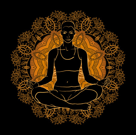Vector illustration beautiful woman doing yoga meditationのイラスト素材