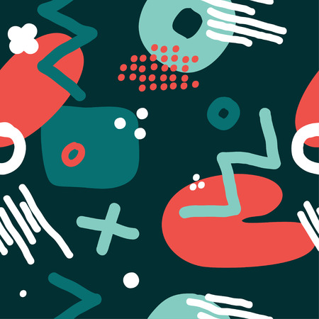 Modern hand draw colorful abstract seamless pattern with geometrical shapes Vector illustration.のイラスト素材