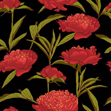 vector background Seamless floral background with peoniesのイラスト素材