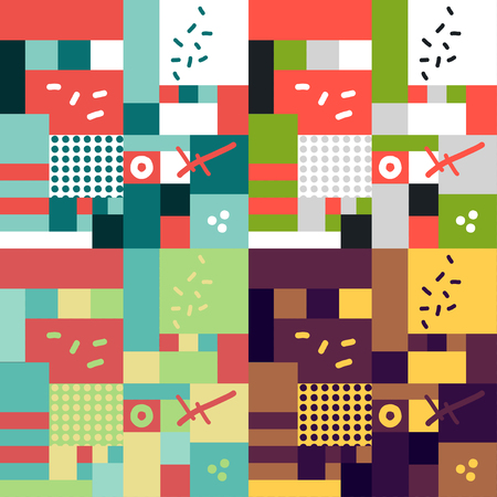 Modern hand draw colorful abstract seamless pattern set with geometrical shapes Vector illustration.のイラスト素材