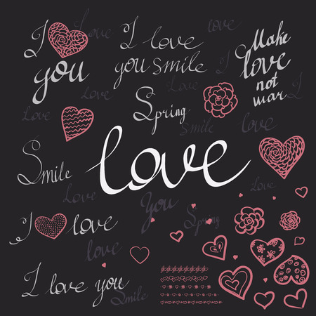 Romantic calligraphy hand drawn heart with words I love you. Wedding or Valentines day invitation card. Vector illustrationのイラスト素材