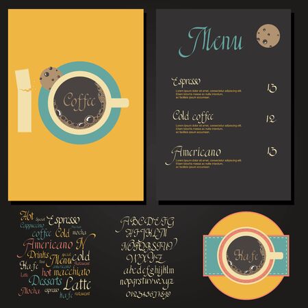 Coffee drink menu Set with cursive lettering and different coffee recipesのイラスト素材