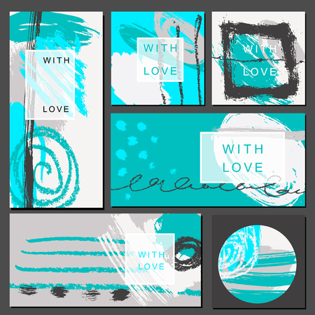 Set of universal cards. Hand Drawn textures.  Design for banner, poster  invitation placard brochureのイラスト素材