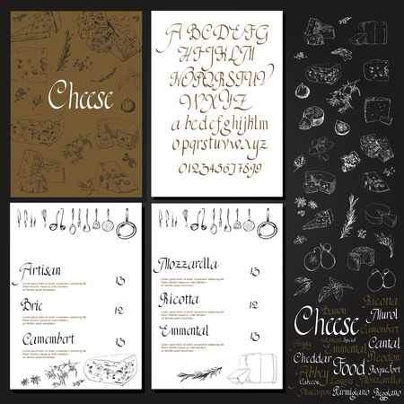 Vector illustrated Set Cheese Menu. Illustrative sorts of cheeseのイラスト素材