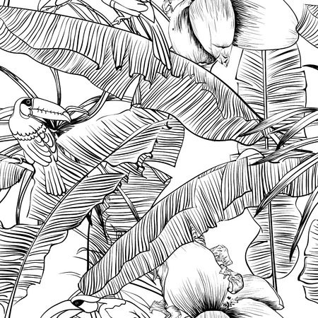 Seamless tropical pattern with banana palms coloring bookのイラスト素材