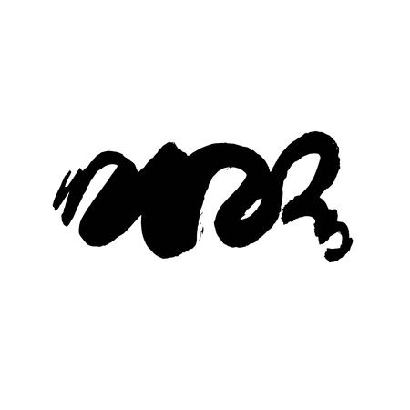 Vector Brush Stroke. Grunge Ink pen. Distressed quill. Black Modern Textured pen Stroke. Curls of a spiral drawn with ink by a sharp featherのイラスト素材