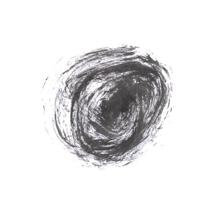 Vector Brush Stroke. Grunge Ink pen. Distressed quill. Black Modern Textured pen Stroke. Curls of a spiral drawn with ink by a sharp feather.のイラスト素材