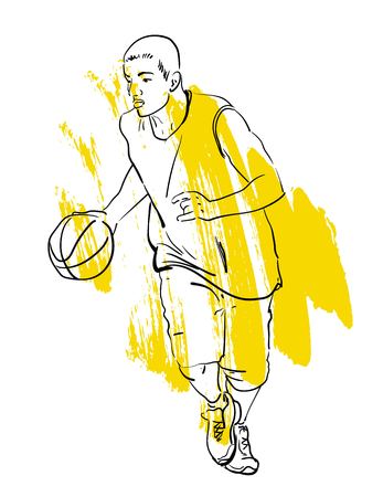basketball player playing in vector sketch on isolated white backgroundのイラスト素材