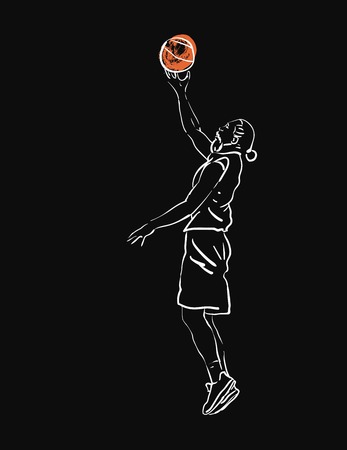 basketball player playing in vector sketch on isolated white backgroundのイラスト素材