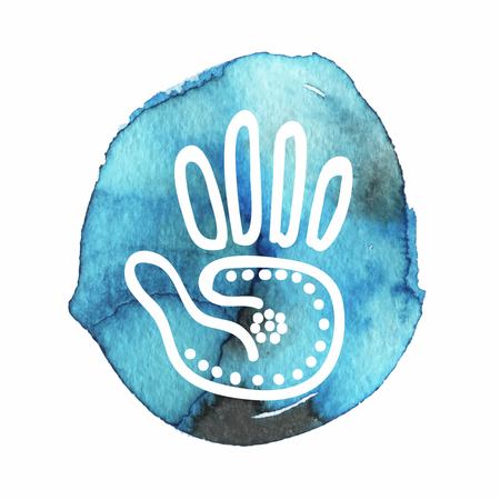 Vector illustration of feminine symbol and sacred geometry eye, palm, spiral. watercolorのイラスト素材