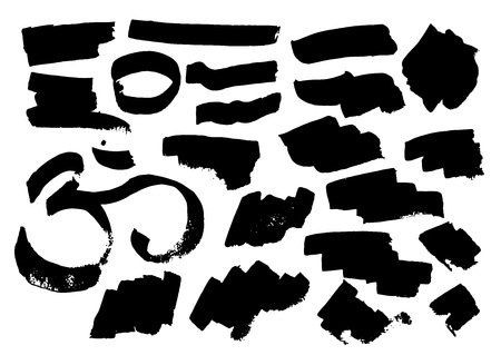 Vector Brush Stroke set. Grunge Ink pen. Distressed quill. Black Modern Textured pen Stroke. Curls of a spiral drawn with ink by a sharp featherのイラスト素材