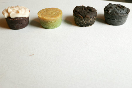 Miscellaneous handmade soap on a white background, Multicolored natural eco-friendly product, Beauty and health, zero waste.の写真素材