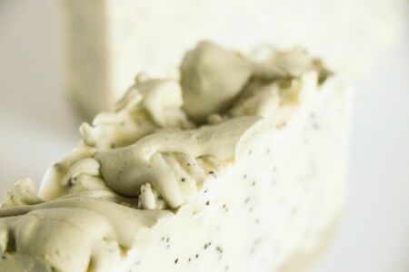 Bars of natural organic soap on white background. Handmade soap making. Spa products and skin care concept.の写真素材