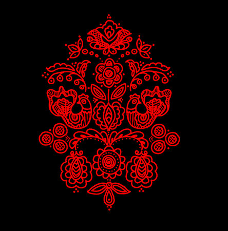 Design of vector styles in Ukrainian folk traditional embroidery tree. Draw the flowers with elements, leaves and birds. A symbol of life, love, faith.のイラスト素材