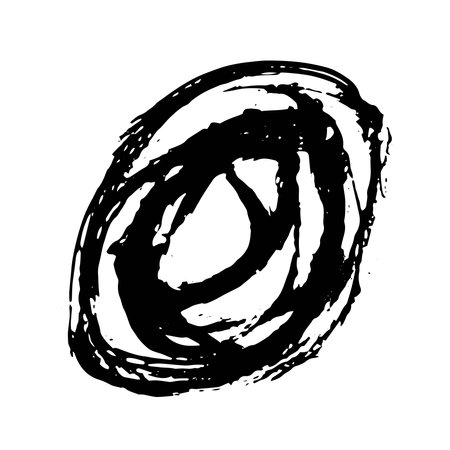 Vector Brush Stroke. Grunge Ink pen. Distressed quill. Black circle Modern Textured pen Stroke. Curls of a spiral drawn with ink by a sharp featherのイラスト素材