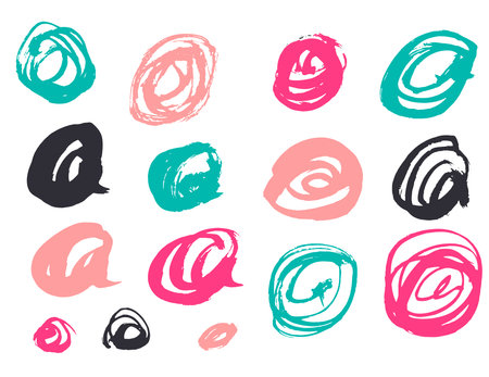 Vector Brush Stroke. Grunge Ink pen. Distressed quill. Black circle Modern Textured pen Stroke. Curls of a spiral drawn with ink by a sharp featherのイラスト素材