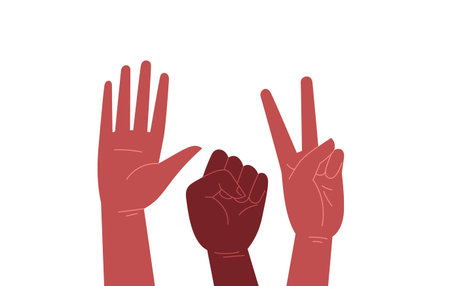 Flat illustration of three black hands doing gesturesのイラスト素材