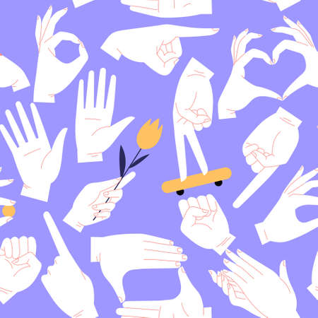 Seamles pattern of hands gesturesのイラスト素材