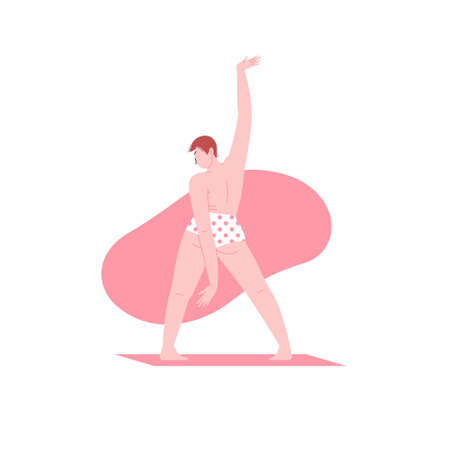 Body positive woman dancing in underwearのイラスト素材