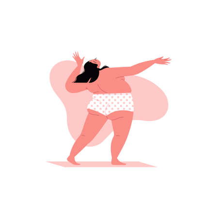 Body positive woman dancing in underwearのイラスト素材