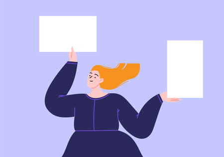 A woman holding blank paperのイラスト素材